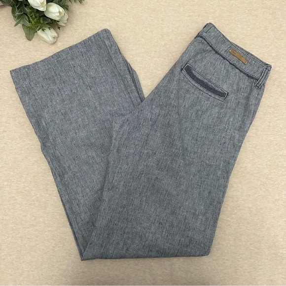 Anthropologie Women’s Pilcro High Rise Blue Linen Wide-Leg Pants Size 8 - Picture 10 of 11